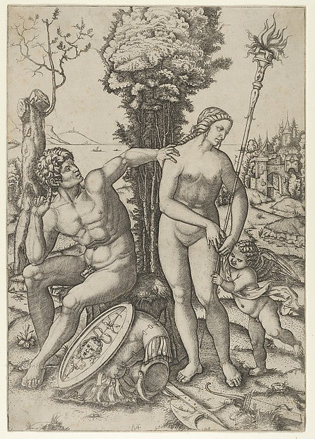 Mars seated at the left  his left hand on Venus's shoulder  cu,  Poster Print