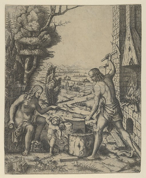 Venus at left holding a golden apple in her right hand and an,  Poster Print