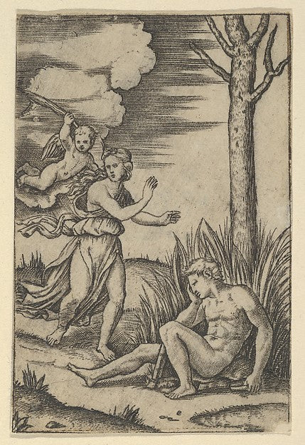 Diana followed by cupid at left  Endymion at right c1500–1534,  Poster Print