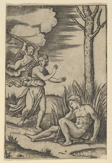 Diana followed by cupid at left  Endymion at right c1500–1534,16x12