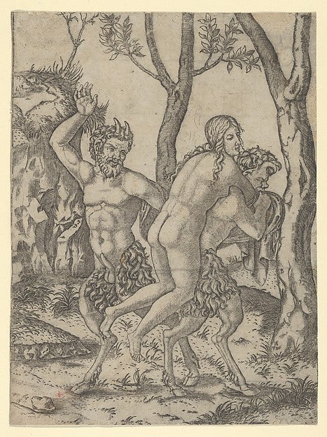 A satyr carrying a nymph on his back and another raising his r,16x12"(A3) Poster