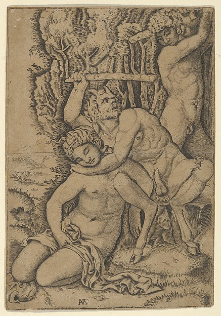 A satyr fighting for a nymph  after Francia c1510–20-Marcanton,16x12"(A3) Poster