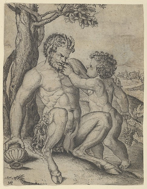 Satyr and Child c1515–16-Marcantonio Raimondi  c1480–before 15,16x12"(A3) Poster