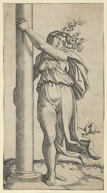 A young woman personifying Force or Strength holding a column,  Poster Print