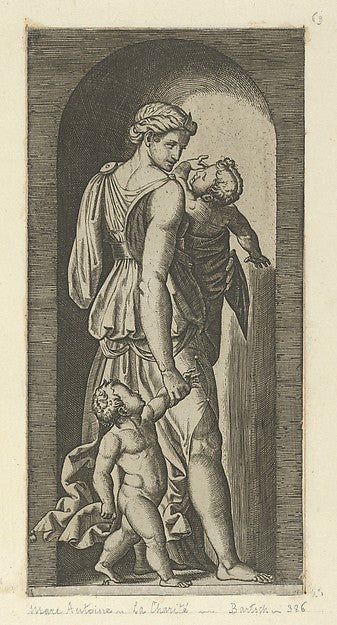 Charity personified by a woman with two childen  from 'The Vir,  Poster Print