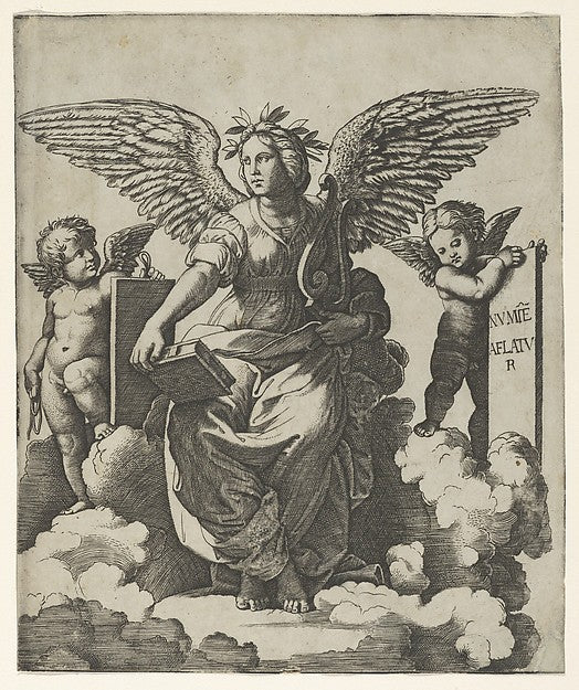 Poetry personified as a winged woman c1515-Marcantonio Raimond,  Poster Print