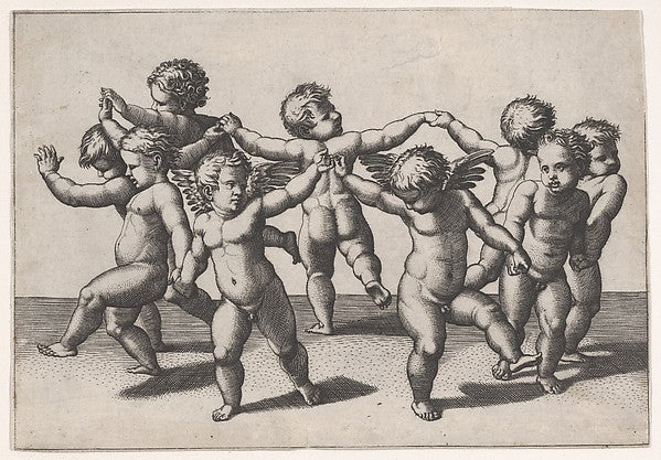 Putti dancing in a circle c1517–20-Marcantonio Raimondi  c1480,  Poster Print