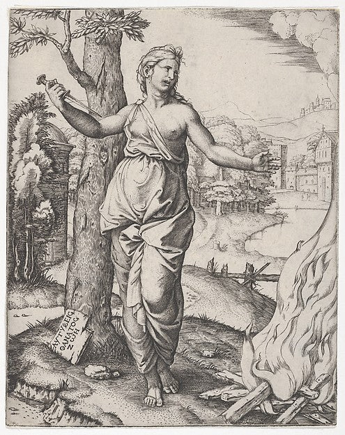 Dido holding a dagger in her right hand  left arm outstreched,  Poster Print