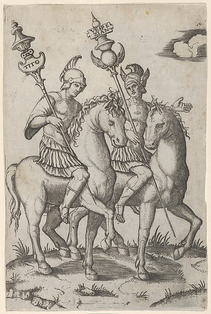 Titus and Vespanian both on horseback c1510–27-Marcantonio Rai,  Poster Print