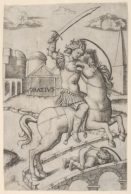 Horatius Cocles on horseback  trampling a fallen soldier c1510,  Poster Print