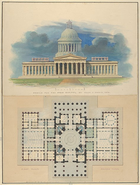 Alexander Jackson Davis:Design for the Capitol of Ohio Colum-16x12"(A3) Poster