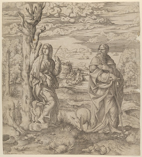Saint John and Saint Anthony c1542–45-Master I 0 V,After Giul,16x12"(A3)Poster