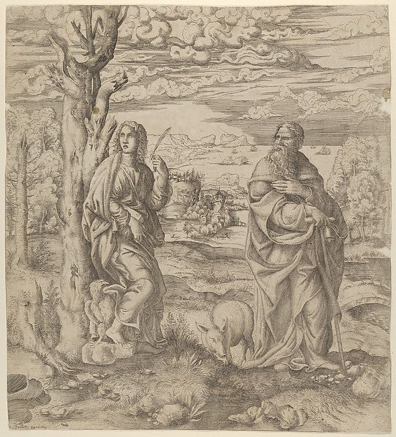 Saint John and Saint Anthony c1542–45-Master I 0 V,After Giul,16x12