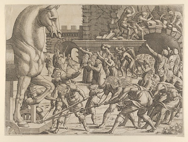 The Trojans Bring the Wooden Horse into Their City 1535–55-Jea,  Poster Print Wall Art