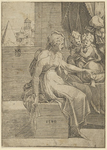 Young Woman in Antique Dress 1540-Léon Davent, After Parmigian,16x12"(A3) Poster