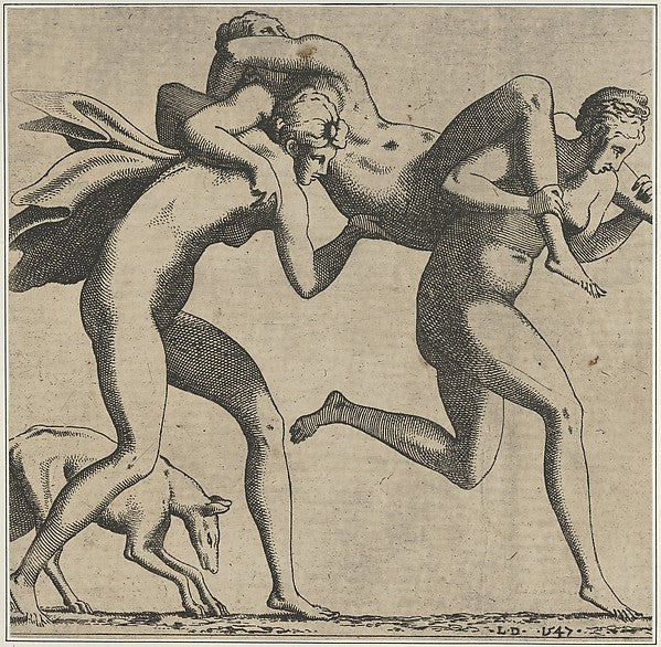 Woman Being Carried to a Libidinous Satyr 1540–56-Léon Davent,16x12"(A3)Poster