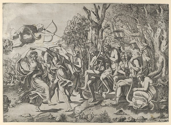 Cupid and Apollo 1540–56-Léon Davent, After Parmigianino ,  Poster Print Wall Art