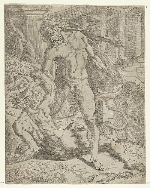 Hercules and Cacus 1540–45-Antonio Fantuzzi, After Rosso Fiore,  Poster Print Wall Art