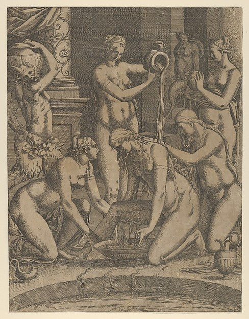 Venus Bathing Attended by Nymphs 1535–55-Jean Mignon, After Lu,16x12"(A3) Poster