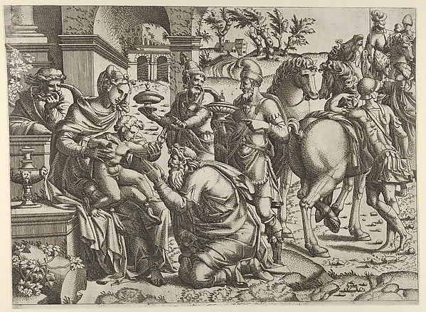Adoration of the Magi c1545-Jean Mignon, After Luca Penni,  Poster Print Wall Art