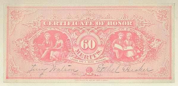 Geo. F. Jones:Certificate of Honor 1877-16x12"(A3) Poster