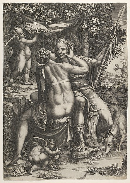 Venus and Adonis c1570-Giorgio Ghisi,After Teodoro Ghisi,  Poster Print Wall Art