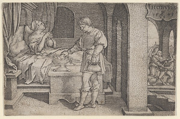Georg Pencz:Tobiolus Makes a Propitiatory Sacrifice from The-16x12"(A3) Poster