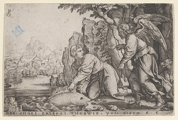 Georg Pencz:Tobiolus Catches the Fish from The Story of Tobi-16x12"(A3) Poster