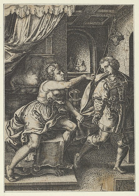 after Georg Pencz:Reverse Copy of Joseph and Potiphar's Wife-16x12"(A3) Poster