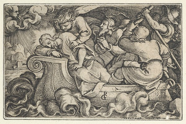 Georg Pencz:Christ Sleeping During the Storm on Lake Tiberia-16x12"(A3) Poster
