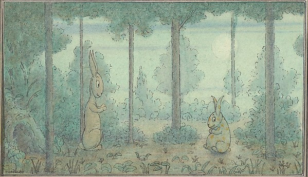 Herbert E. Crowley :Two Rabbits in a Wood possibly a "Wiggle-16x12"(A3) Poster