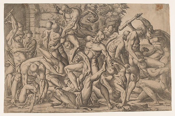 Combat of Naked Men 1535–55-Jean Mignon, After Luca Penni,  Poster Print Wall Art
