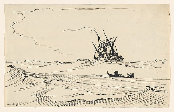 Carl August Ehrensvärd - A Storm at Sea with a Large Ship and , Poster Print Wall Art