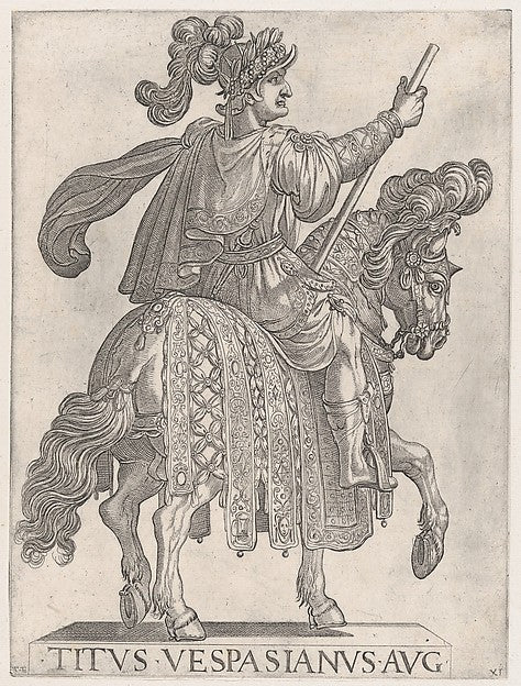 Plate 11: Titus Vespasian on horseback facing right from the ', Poster Print
