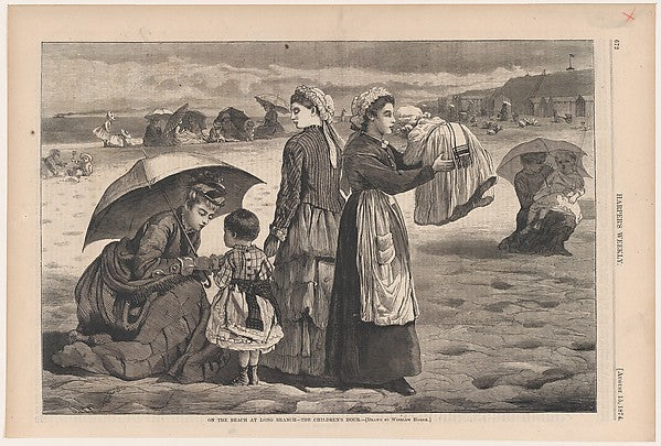 On the Beach at Long Branch – The Children's Hour – Drawn by W,  Poster Print