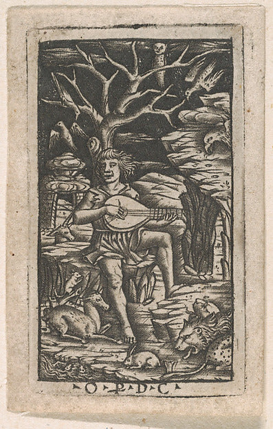 Orpheus seated and playing his lyre  charming the animals c150,  Poster Print Wall Art
