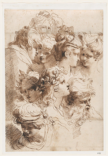 Mauro Gandolfi:A Sheet of Heads late 18th–mid-19th century-16x12"(A3) Poster