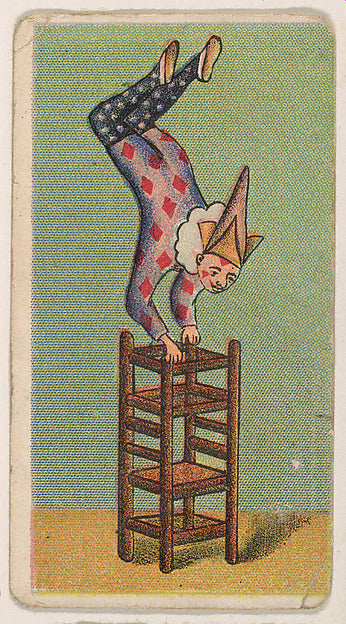 :Clown balancing upside down on chair from the Circus Carame-16x12"(A3) Poster