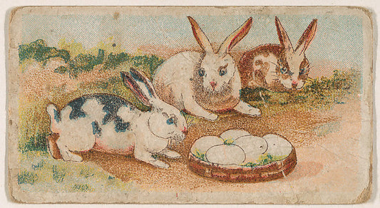 :Three rabbits examine Easter eggs from the Easter Subjects -16x12"(A3) Poster