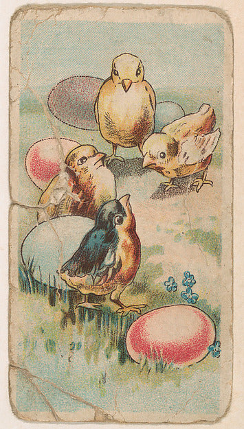 :Four chicks surrounding colored Easter eggs from the Easter-16x12"(A3) Poster