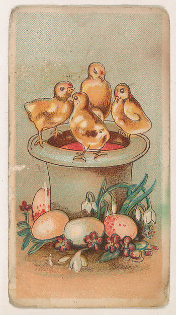 :Four chicks perched above colorful Easter eggs from the Eas-16x12"(A3) Poster