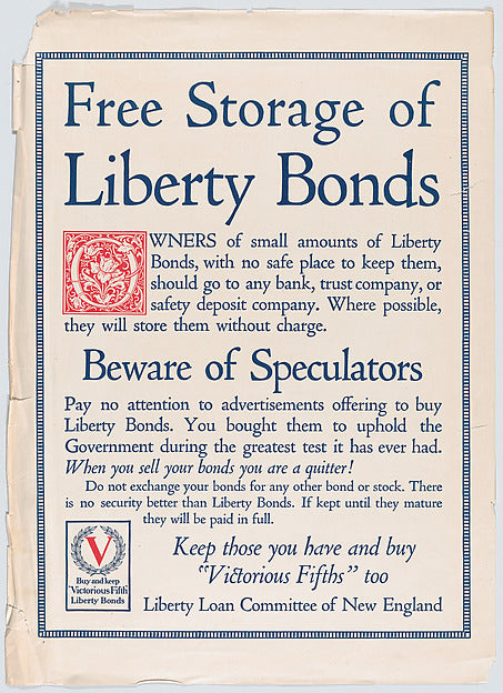 :Free storage of liberty bonds c1919-16x12"(A3) Poster