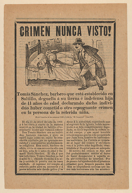 José Guadalupe Posada:Broadsheet relating to a young girl wh-16x12"(A3) Poster