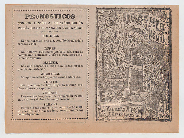 José Guadalupe Posada:Cover for 'Oraculo Mignon' a witch bre-16x12"(A3) Poster