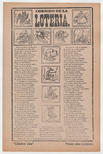 José Guadalupe Posada:Broadsheet with a ballad about bingo i-16x12"(A3) Poster