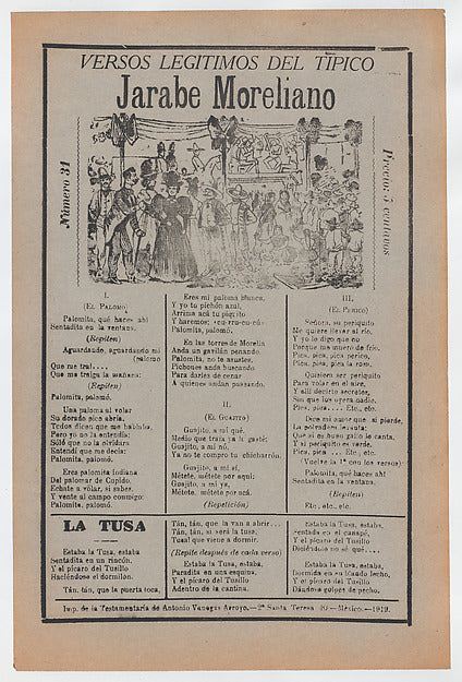 José Guadalupe Posada:Broadsheet with songs for a Mexican co-16x12"(A3) Poster