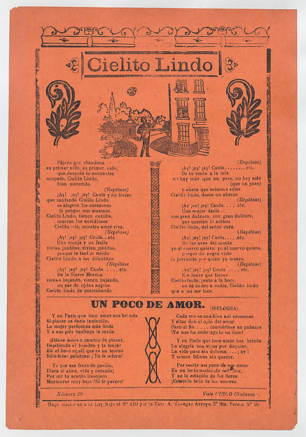José Guadalupe Posada:Broadsheet with love songs man playing-16x12"(A3) Poster
