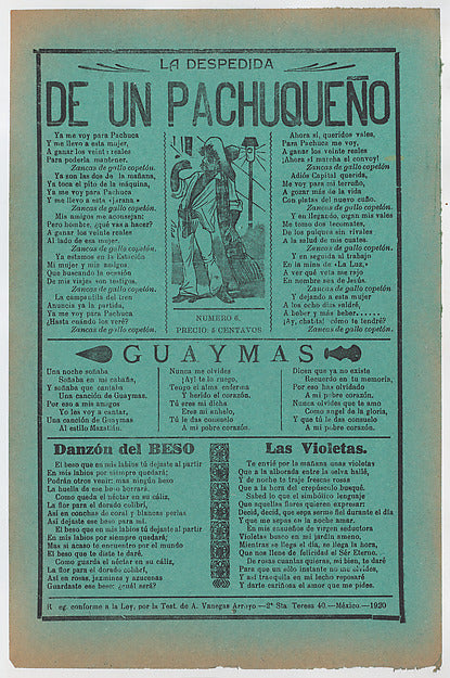 José Guadalupe Posada:Broadsheet with love songs man wearing-16x12"(A3) Poster