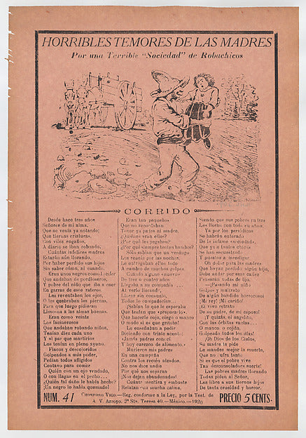 José Guadalupe Posada:Broadsheet relating to a fear of kidna-16x12"(A3) Poster