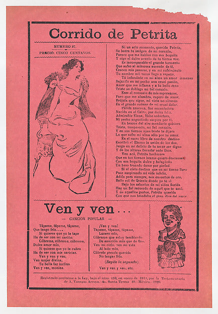José Guadalupe Posada:Broadsheet with two different love son-16x12"(A3) Poster